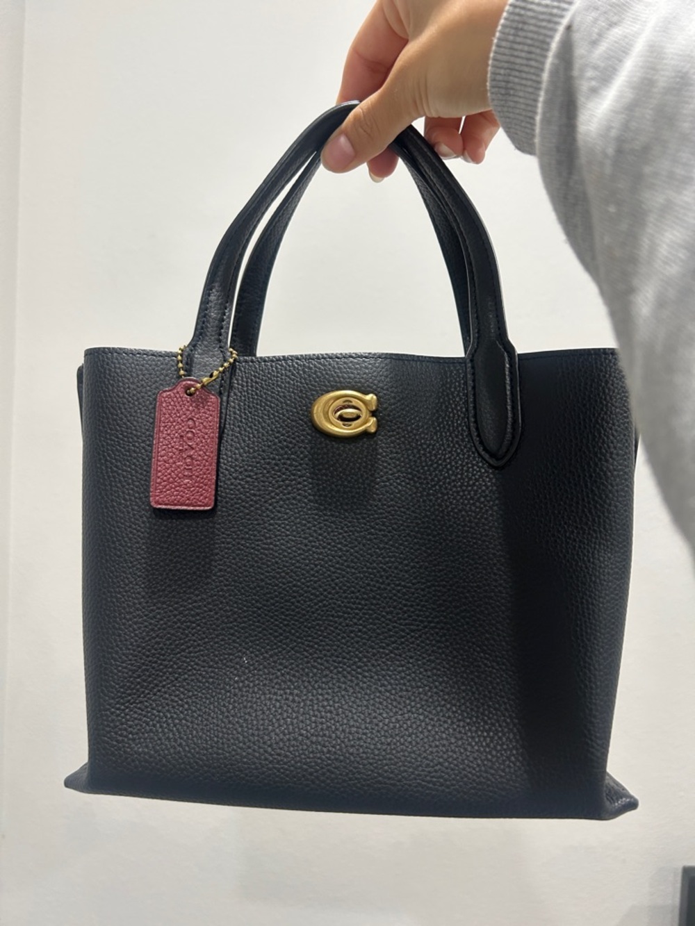 Coach Black Pebbled Leather Tote with Pink Hang Tag